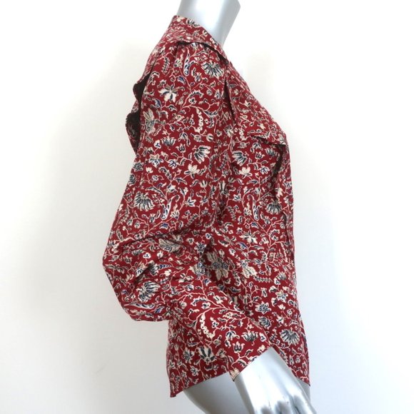 VERONICA BEARD BUTTON DOWN BLOUSE DRELA RED FLORAL PRINT SIZE 2 LONG SLEEVE TOP - Picture 3 of 9